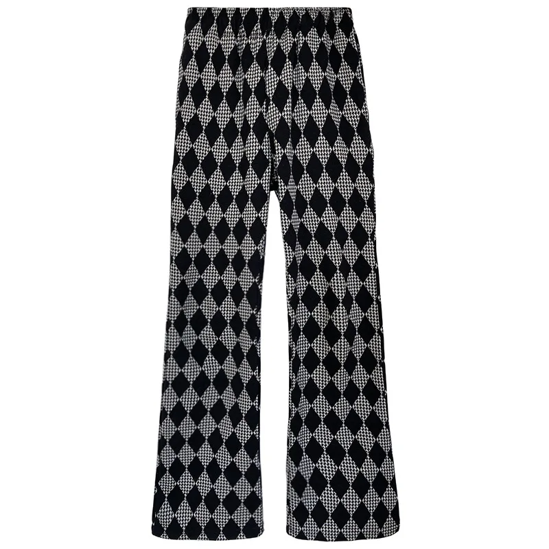 

Yeeloca Rhomboid Knitted Pants 2021 Spring New Casual Elastic Waist Loose Trousers Korean Plaid Wide Leg Straight Pants