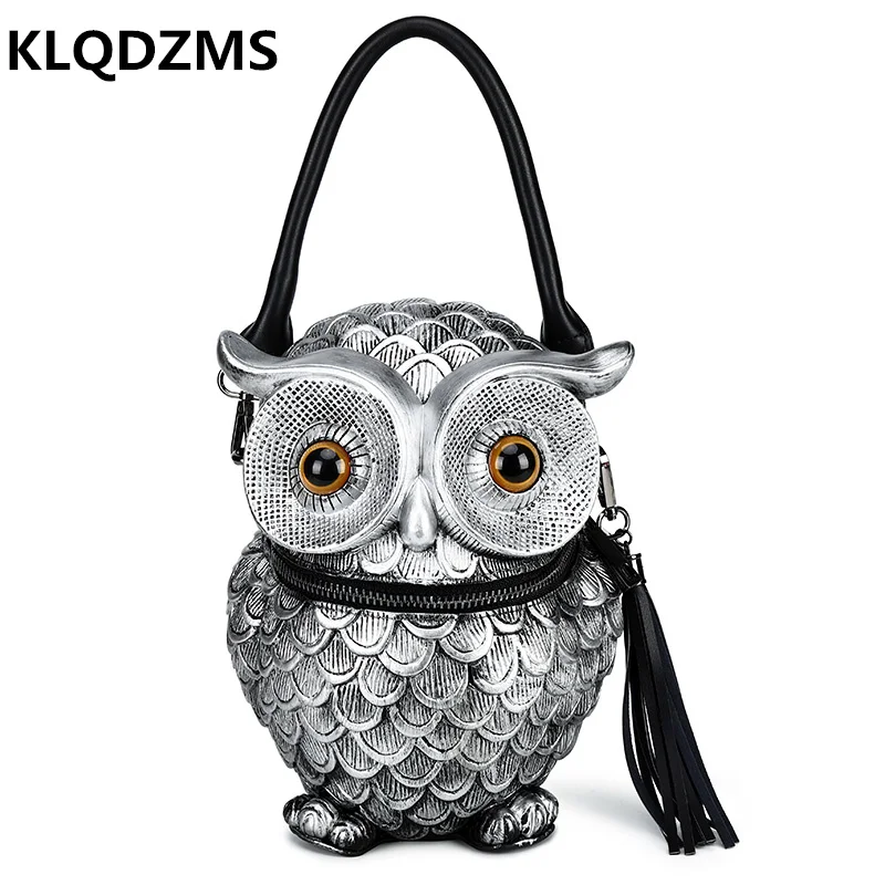 

KLQDZMS Lady Three-Dimensional Owl Decoration Shoulder Bag Fashionable Pu Messenger Box For Women Mini Backpack