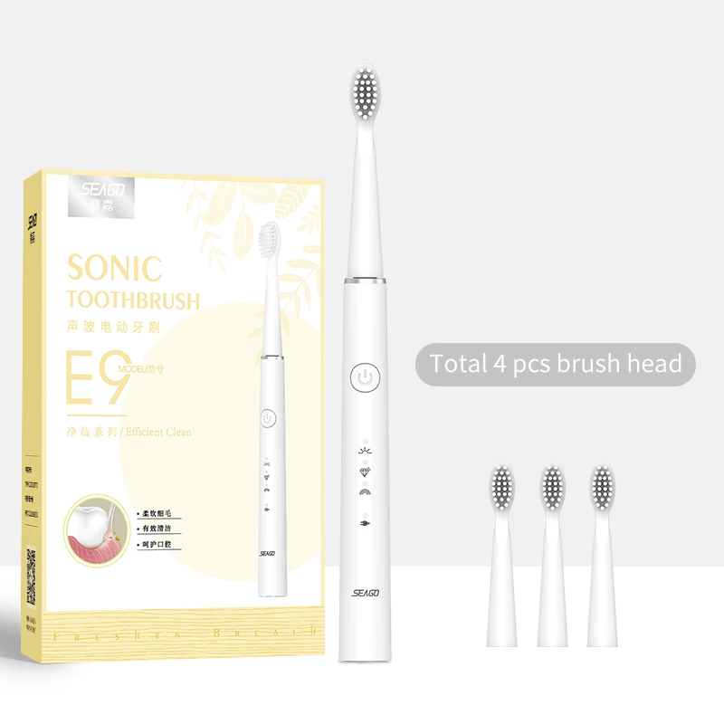SEAGO электрические зубные щётки sonic взрослых ультра зубы кисточки dente батарея с УФ стерилизатор Deep Clean Новое поступление SG522+ 107 - Цвет: SG548WT-4brush head