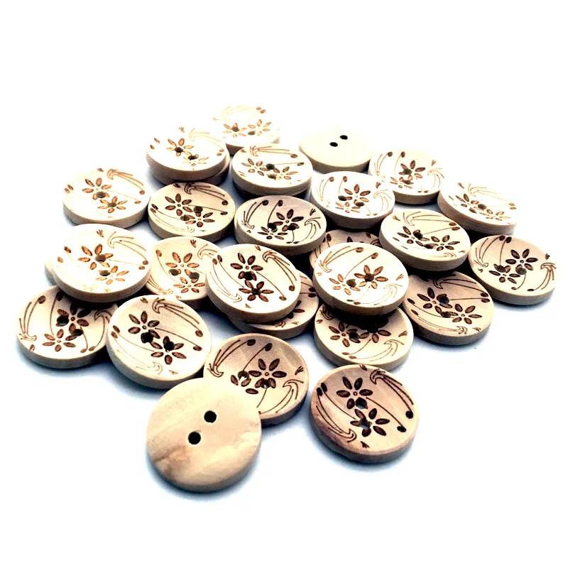 

50/100PCS 20mm Hand-Printed Wooden Buttons DIY Round Button Natural Color Buttons For Scrapbooking Crafts Sew Button SC255