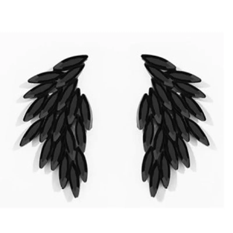 

Creative Black Angel Wings Feather Crystal Rhinestone Zircon Stud Earrings for Girls Women Party Wedding Jewelry