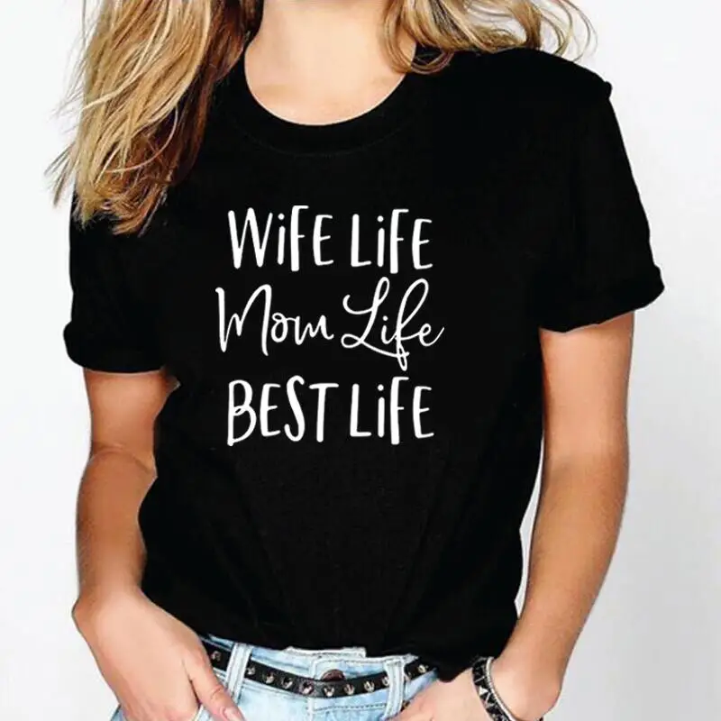 

Летняя футболка с коротким рукавом и буквенным принтом, женская футболка с надписью, Женская Повседневная футболка из хлопка с надписью Life ...
