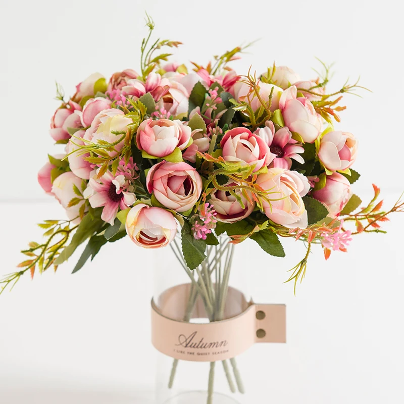 

Tea Rose Silk Flower Bouquet Artificial Flowers Christmas Decorations for Home Diy Autumn Decoration Wedding Holiday Supplies