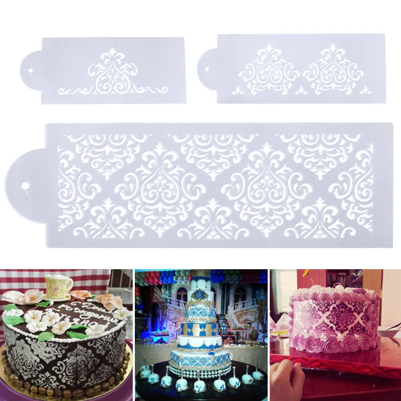 

3 шт. практичный кружевной Цветочный Торт Печенье помадка боковой трафарет для выпечки свадебный декоративный инструмент для дома кухни «с...