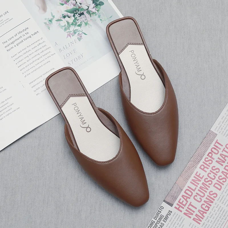 

Women Summer Slippers 2021 New Fashion Casual Comfort Pointed Toe Low Heels Solid Flats Sandals Ladies Lazy Mules Slides Shoes