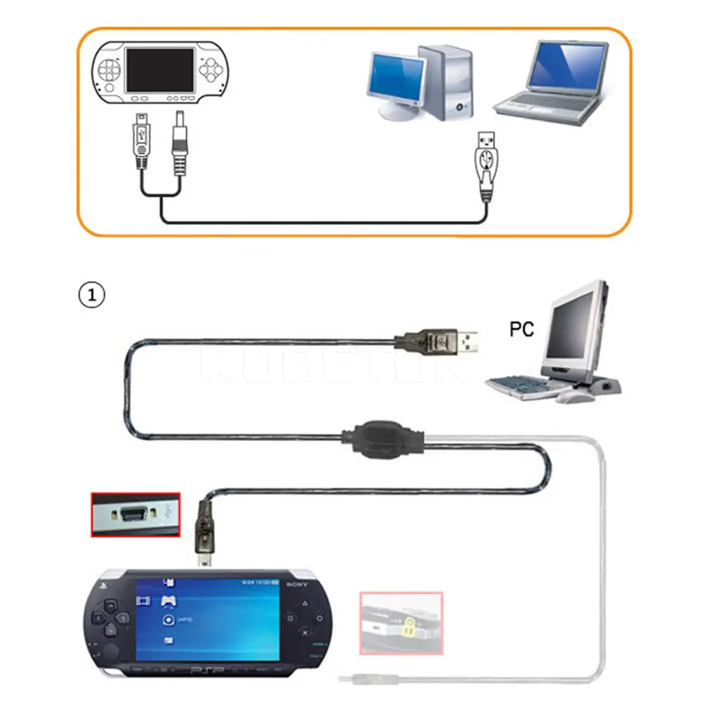 Новейший 2 в 1 USB-кабель для передачи данных + зарядный кабель PSP 2000 3000 игровые