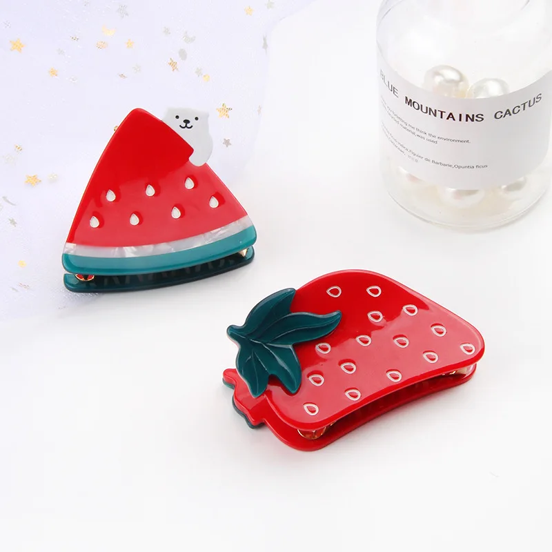 

5cm Women red Strawberry Watermelon bear Clips Hair Barrettes Acetate Fashion Hairpins Perfect Gift Sweet Hair Clips