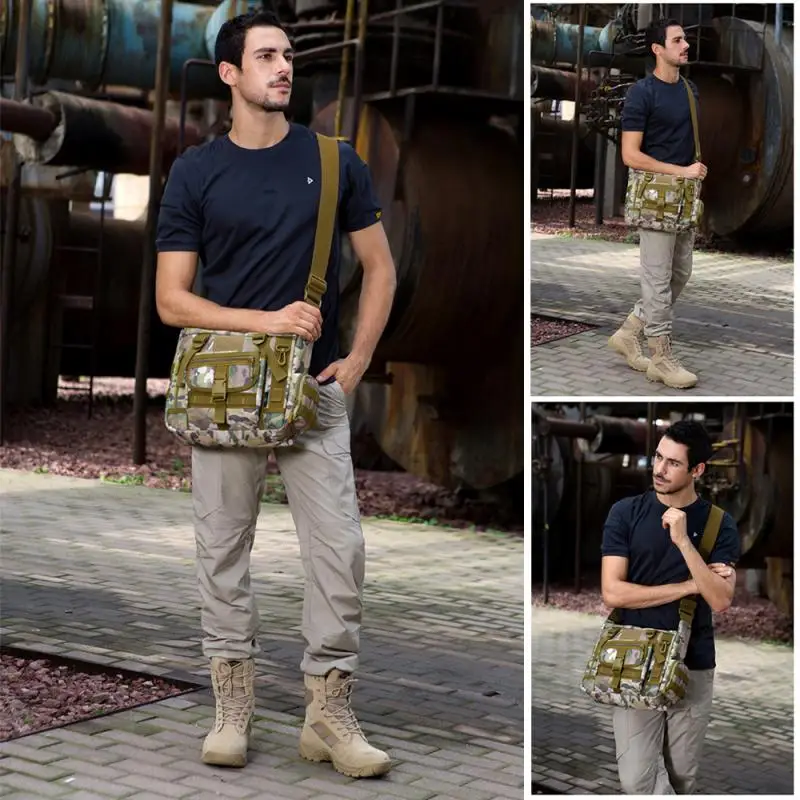 

14 Inch Large Capacity Travel Bag Wear-resistant Nylon Men's Waterproof Messenger Shoulder Bag Tactical Style