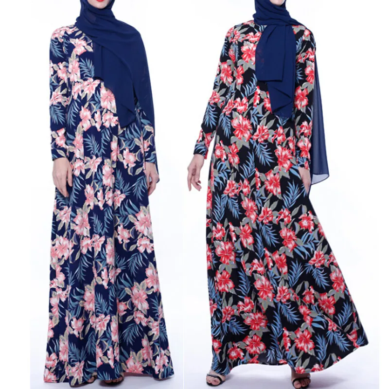 Abayas женская мусульманская одежда с цветочным принтом модные бандажные платья Хиджаб Макси мусульманское платье Бангладеш Кафтан Дубай, Турция Халат