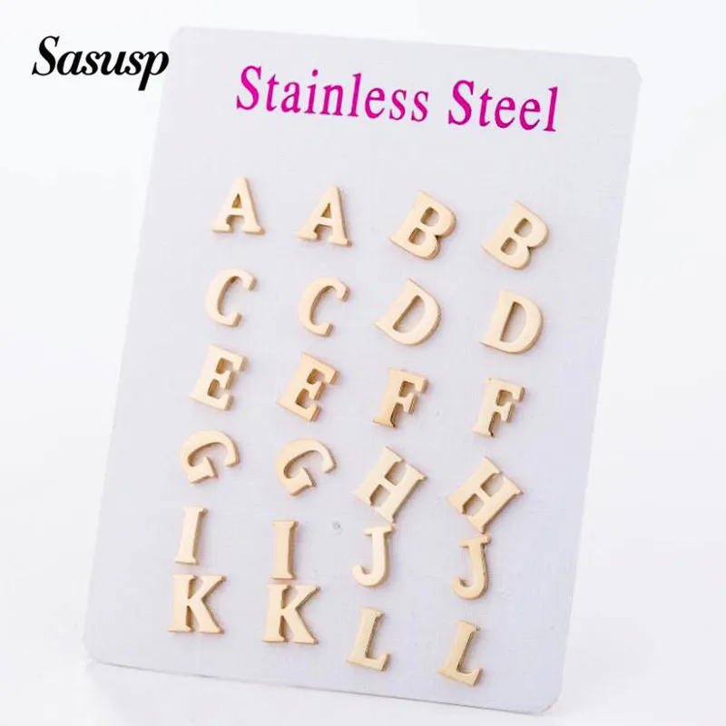 Sasusp серьги с подлинными буквами маленькие из нержавеющей стали алфавитом для