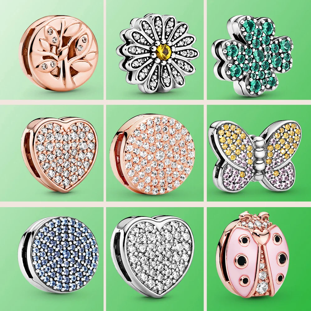 

925 Sterling Silver charm Bead Silver Star Timeless Sparkle Heart Dangle Clip Charms fit Original Pandora Reflexions Bracelets