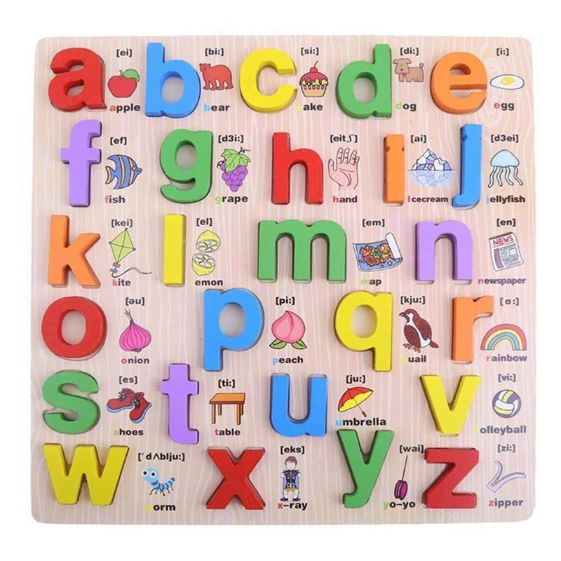 

Montessori Materials Capital Lowercase Alphabet Puzzle Board Language Learning Board Montessori Educational Wooden Toys