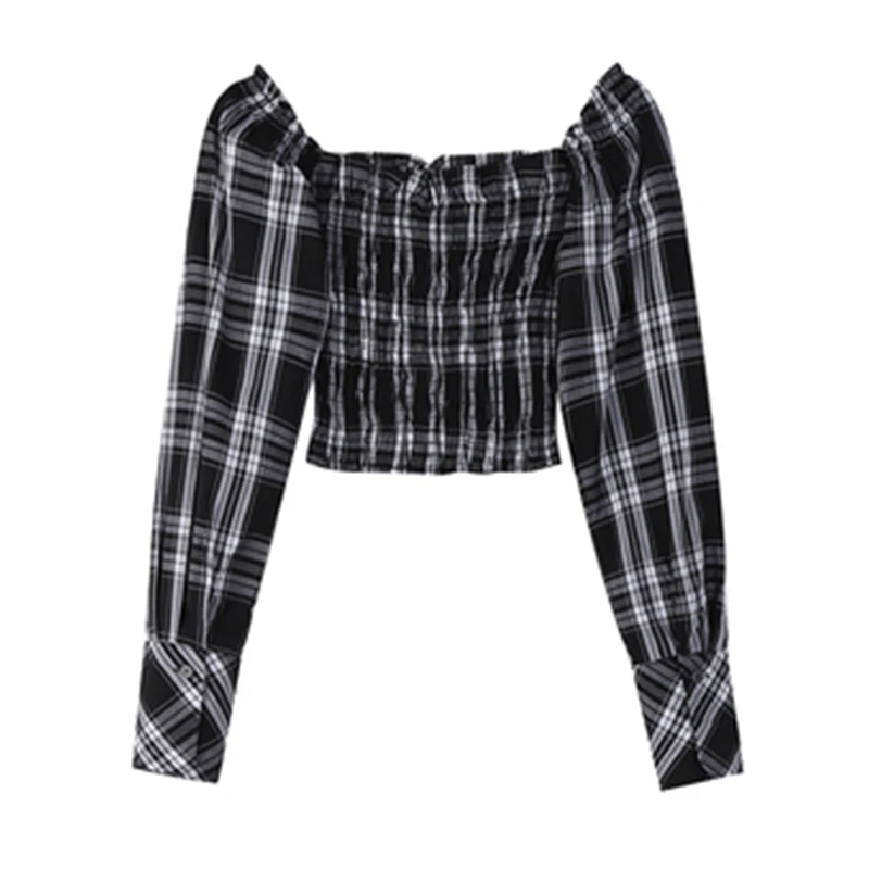 Женские рубашки в клетку осень 2021 Корейская уличная одежда пикантная короткая