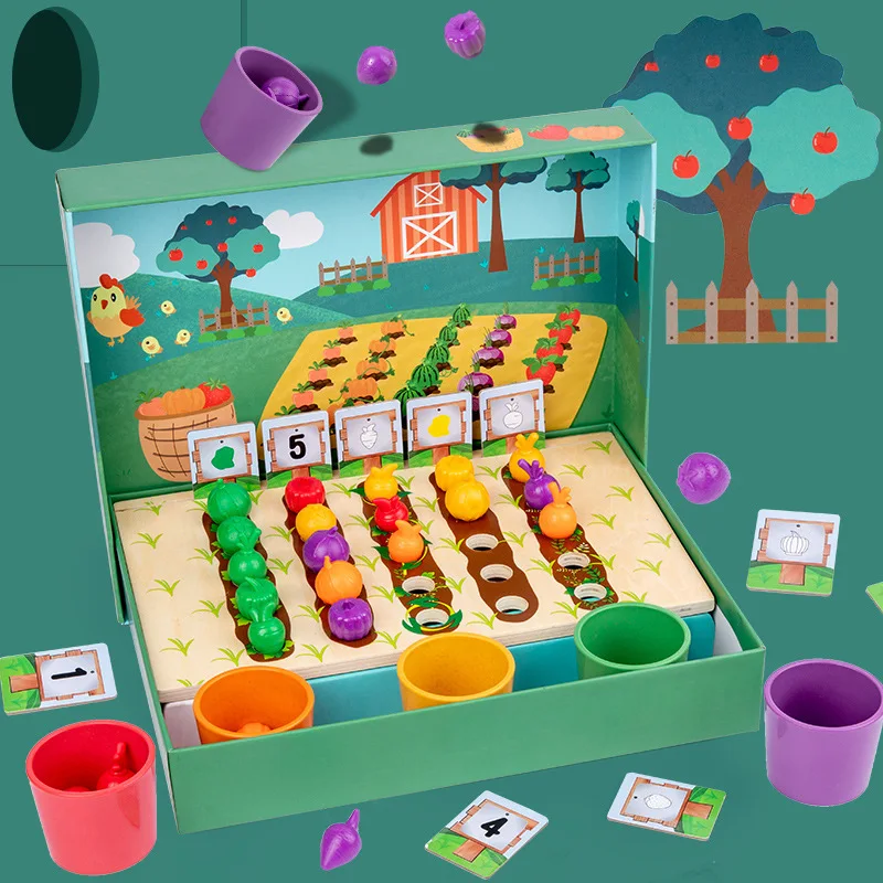 

NEW Kids Farm Preschool Game Color Classification Cup Toys Montessori Early Education Vegetables Fruits Counting Shape Matching