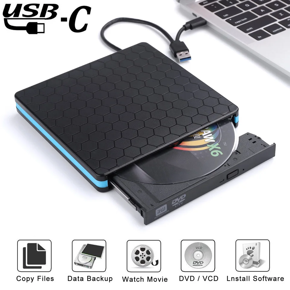 Универсальный Тип C USB 3,0 внешний DVD/CD/VCD горелка RW SVCD привод плеер оптический привод для Mac/PC/Apple ноутбук/OS/Windows
