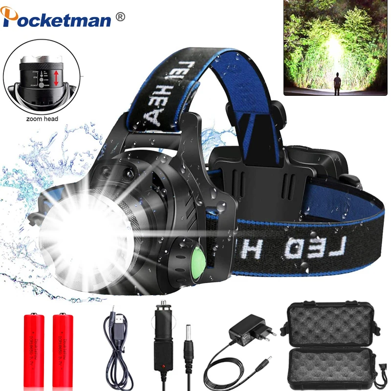 

Led Headlamp L2/T6 Zoomable Headlight Head Torch Flashlight Head lamp light by 18650 battery for Fishing Hunting