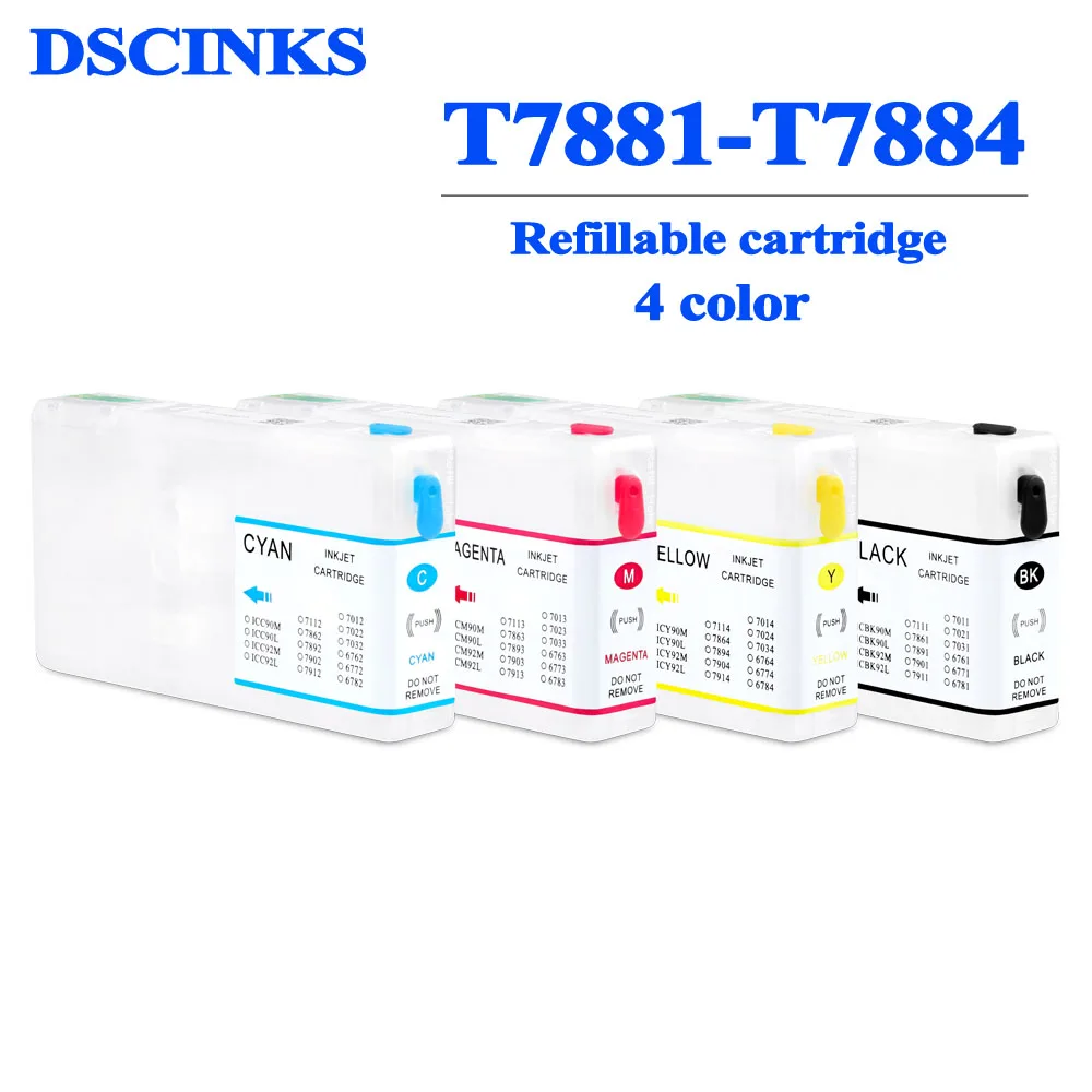 

T7881-T7884 T7881 Refillable ink cartridge for Epson WF-5190 WF-5690 WF-5110 WF-5620 printer with one time use chip T7881-T7884