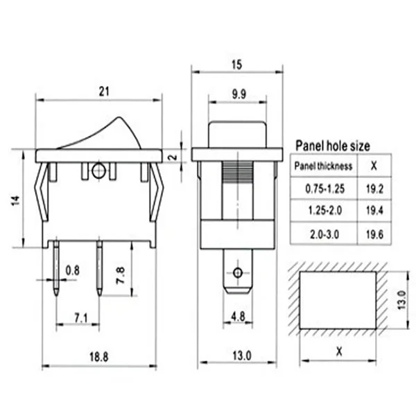 5 шт. KCD11 101 3A/250V маленький черный 10*15 мм SPST 2PIN на включение/выключение G130 лодка