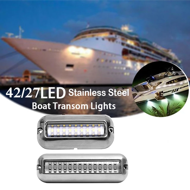 

12 В, 27/42 светодиодный Ода, подводная лодка, прожектор, Морская водонепроницаемая понтонная лампа из нержавеющей стали, белый/синий/зеленый