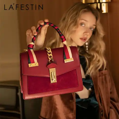 LA FESTIN 2021 New Fashion Luxury Women Split Leather Handbag Temperament Large Capacity One-Shoulder Messenger Bag High-quality
