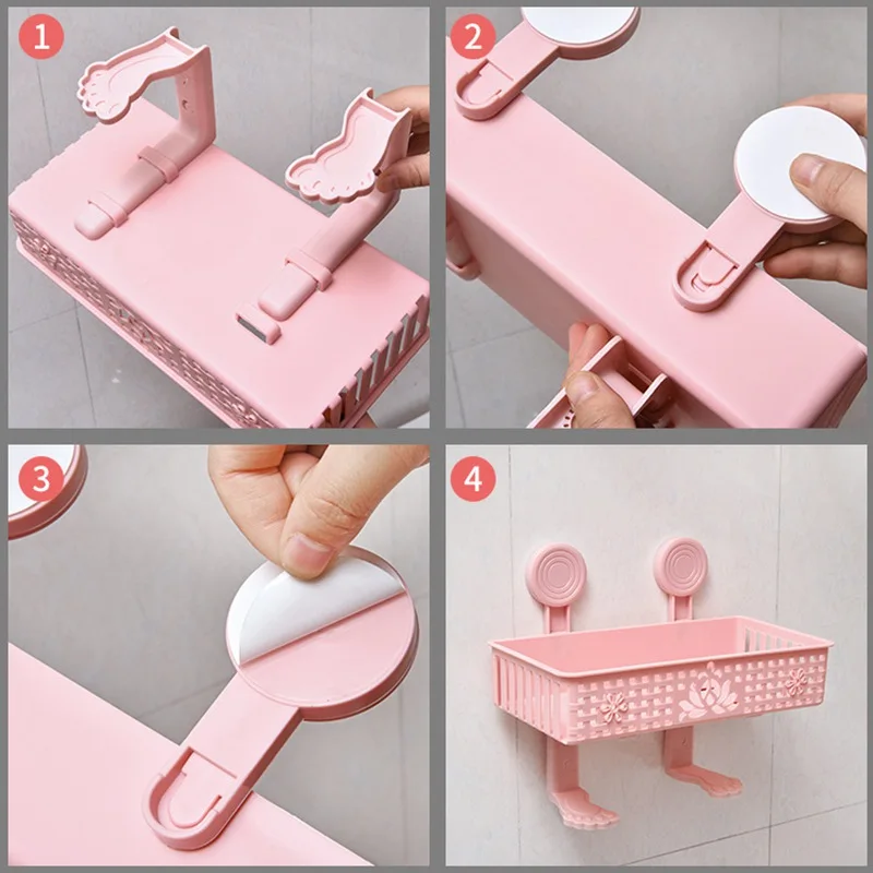 

5 Colors Plastic Bathroom Storage Rack Wall Household Shower Shampoo Storage Shelves Bathroom Kitchen Organizer