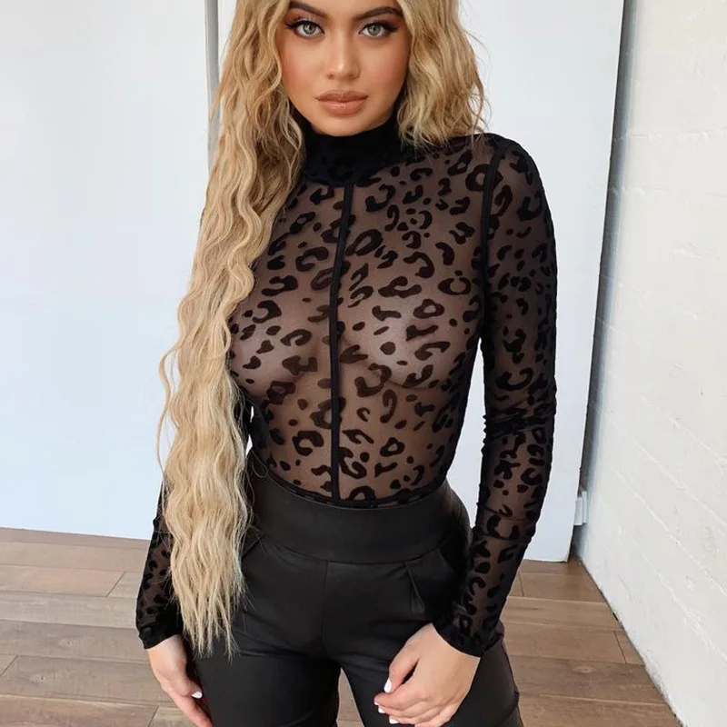 Готический черный сексуальный женский сетчатый комбинезон с О-образным вырезом