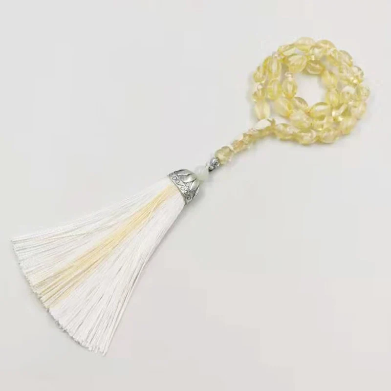 Белый Tasbih прозрачный смоляный хлопок кисточкой Четки мусульманские 33 бусины