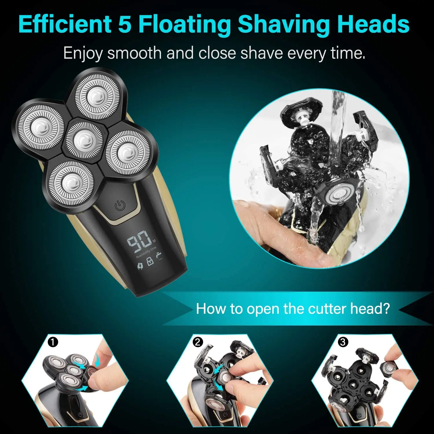 

Men's electric shaver 4 in 1 with LED, rechargeable dry and wet, nasal hair cutting cutler, facial brush electric razor