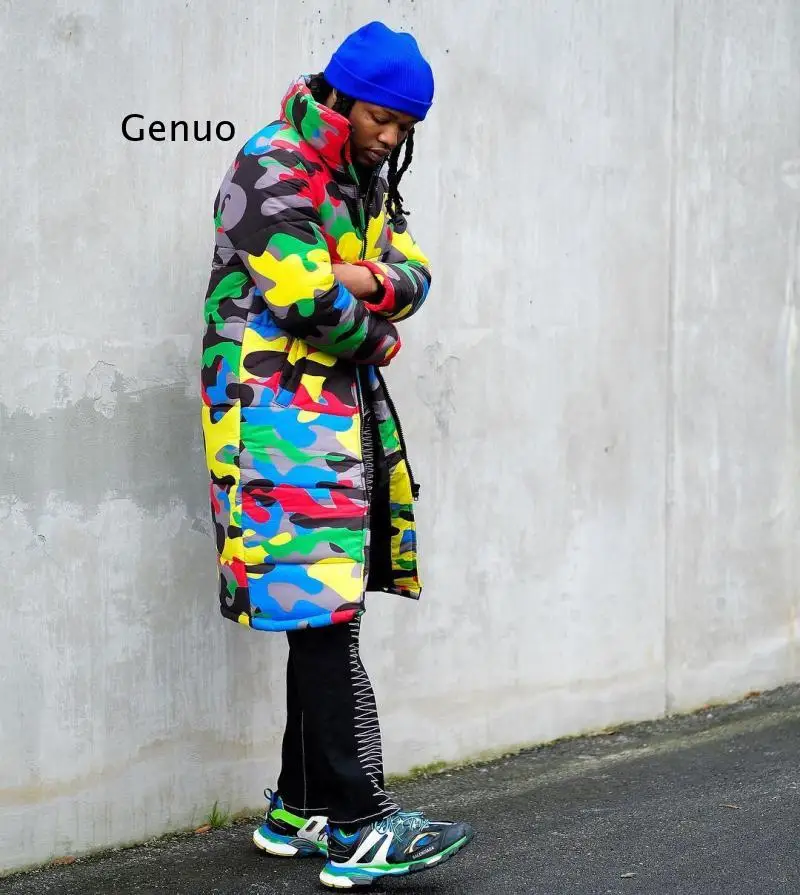 2021 Winter Spring Camouflage Print Jacket Women Long Parka Unisex  Cotton Padded Coat with Detachable Hood