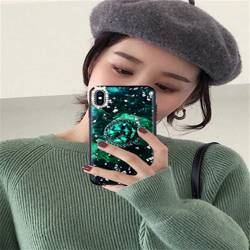 KJYWX Алмазный Зеленый Мраморный чехол для телефона iphone 7 8 6 plus X XR XS MAX блестящий