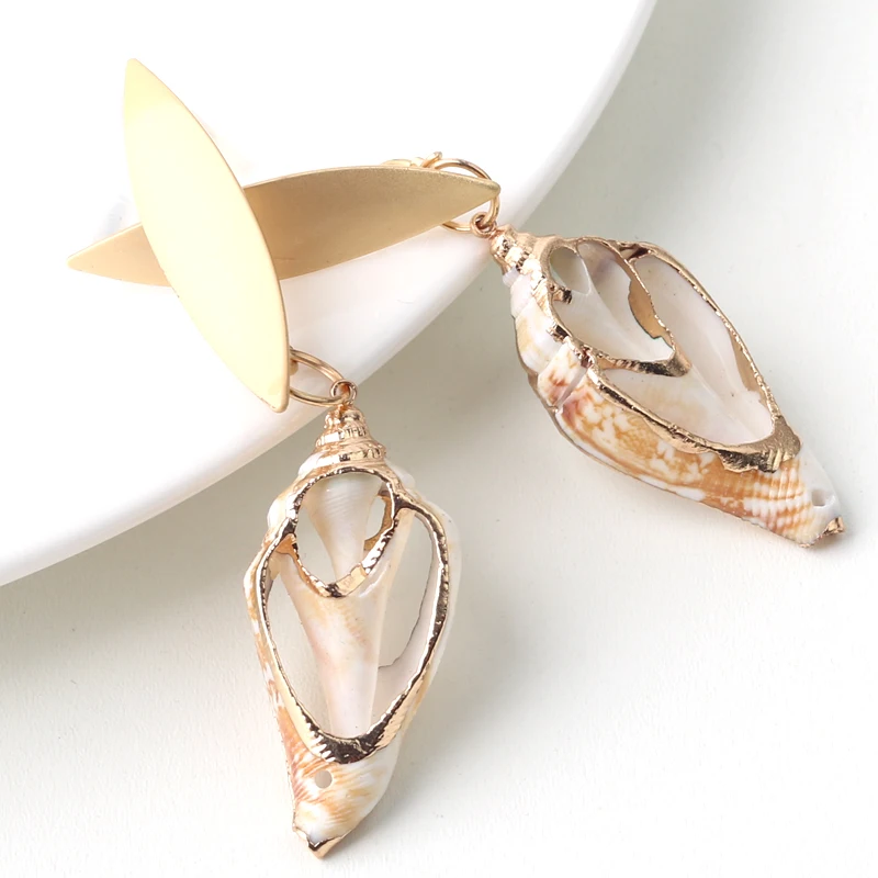 Новинка массивные серьги подвески в виде морской ракушки металлические летние