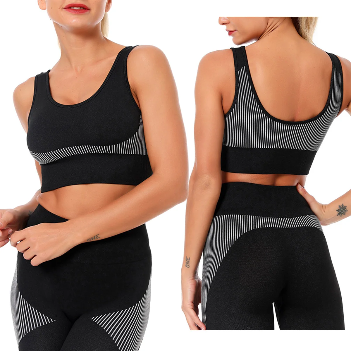 

Women's Underwear Gym Fitness Ribbed Push Up Sports Bra Crop Tops Without Bones Workout Jogging Stripe Soft Yoga Vest Sportswear