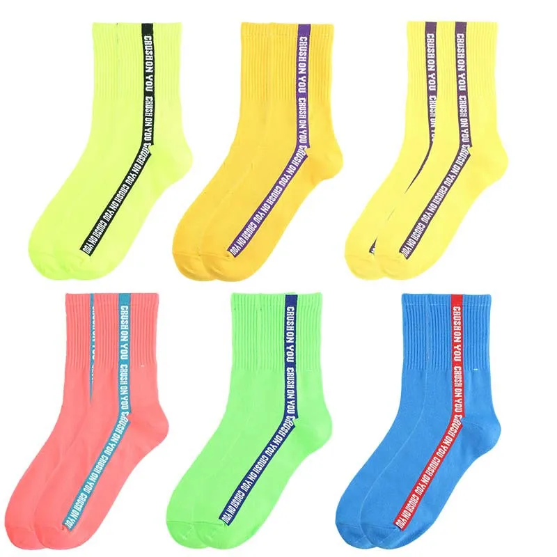 

Fluorescent Color College Style, Korean Version, Japanese Department, European and American Eye-Catching Street Fashion Sock