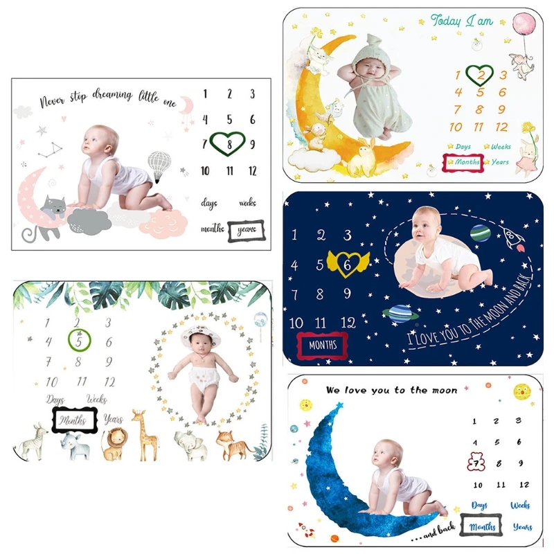 Conjunto de manta de crecimiento mensual para beb&eacute;, accesorios de fotograf&iacute;a reci&eacute;n nacido, fondo creativo de tela infantil, 1 Juego-5