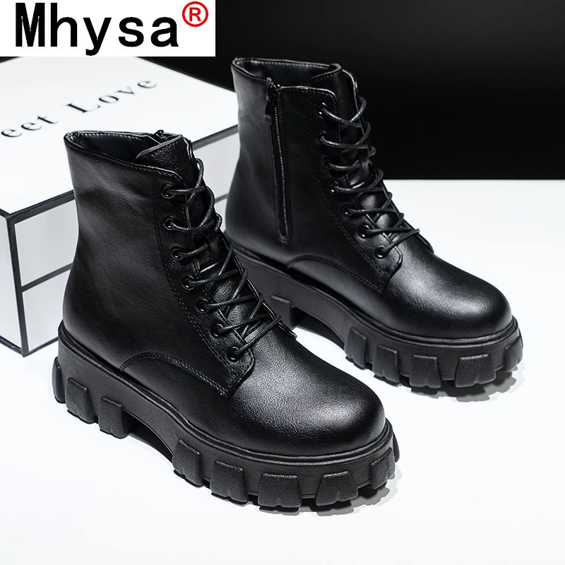 

Womens Autumn Boots Women Ankle Boots Platform Round Toe 5cm Heel Lace Up Zip Fashion Shoes for Woman Botas Mujer Plus Size 43