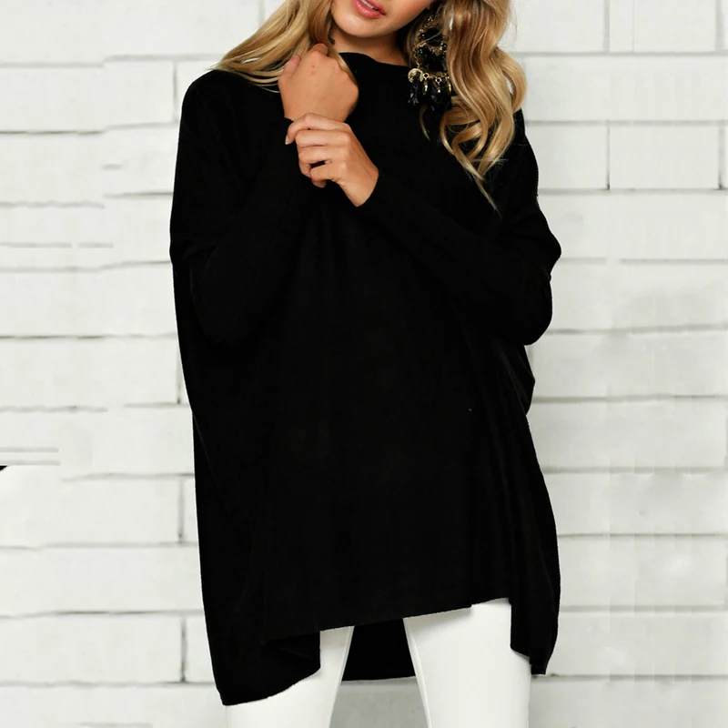 

Women Spring Autumn Casual Loose Tops Solid Slash Collar Tshirts Basic T-shirt Harajuku Office Long T Shirts Female Long Sleeve