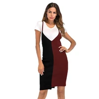 summer color matching slim dress women fashion casual section irregular knit sling dress vestidos