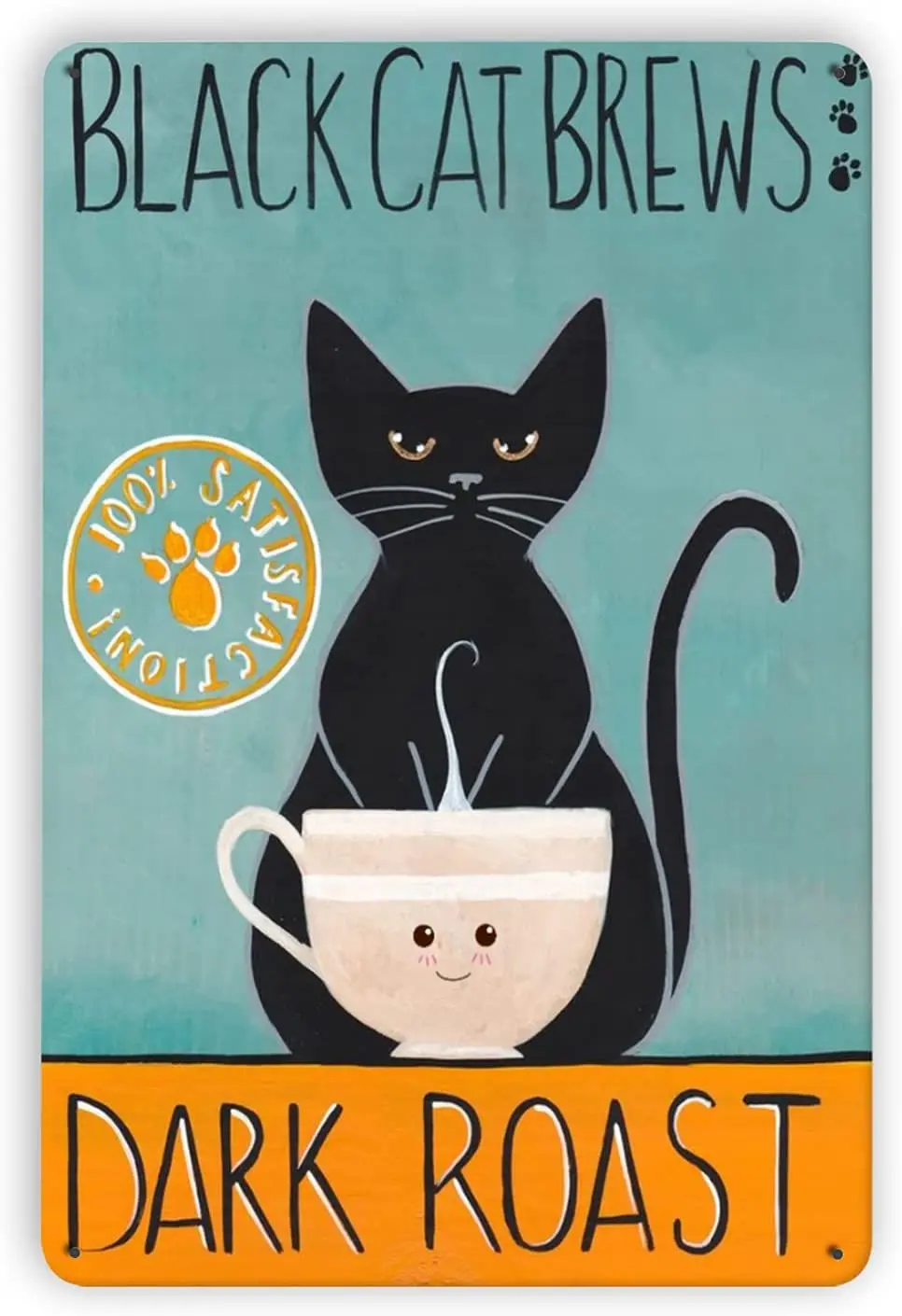 

Black Cat Tin Sign Funny Black Cat Brews Dark Roast Sign 11.8x7.9 Inches Cute Cat Paws Tin Signs For Home Dorm Hotel Bathroom