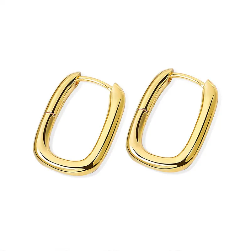 

QEENKISS EG602 Fine Jewelry Wholesale Fashion Woman Girl Birthday Wedding Gift Rectangle 18KT Gold White Gold Hoop Earrings