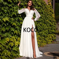 macdugal classic chiffon slit applique long lace sleeveless sweep train sheer v neck a line wedding dresses with sashes