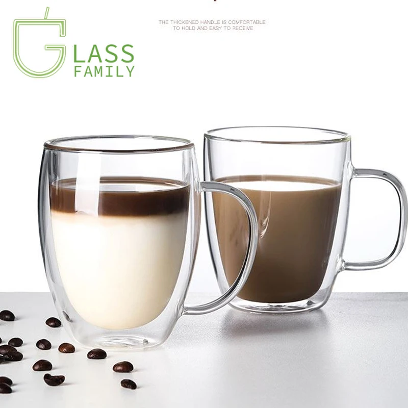 

GF Coffee Mug Insulated Double Wall Glass Cup with Handle Glass Mug for Latte Cappuccinos Tea and Beverage Glasses Drinking Home