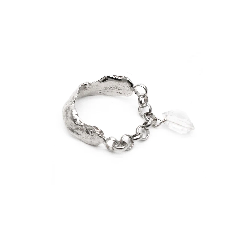 

Customized Moi IOM Crystal Chain Handmade Distressed 925 Sterling Silver Texture Ring Rings Retro Minority Neutral Original