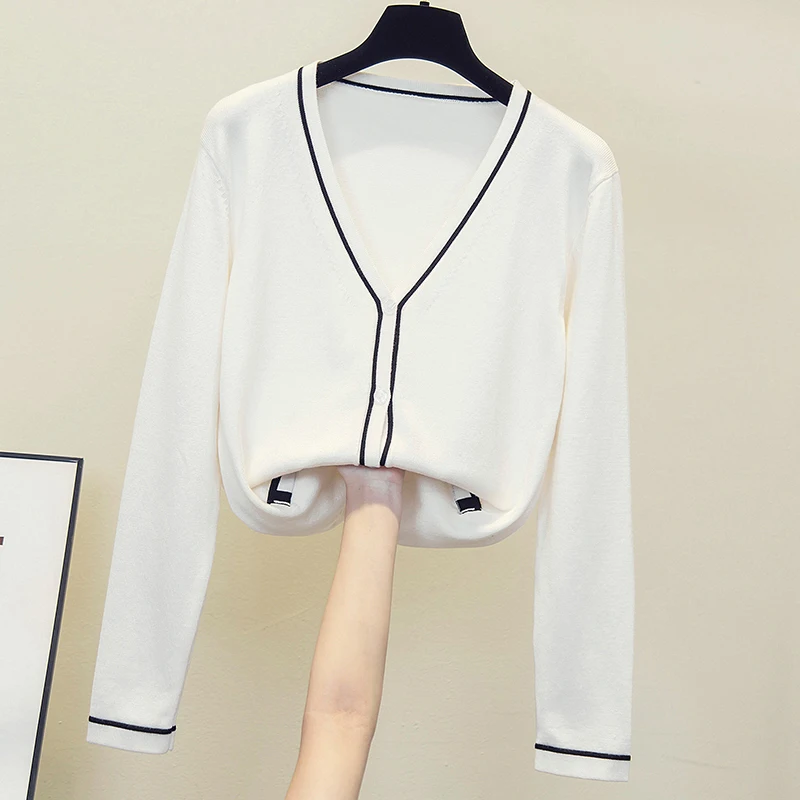 Женский кардиган с V-образным вырезом свободный трикотажный жакет открытым