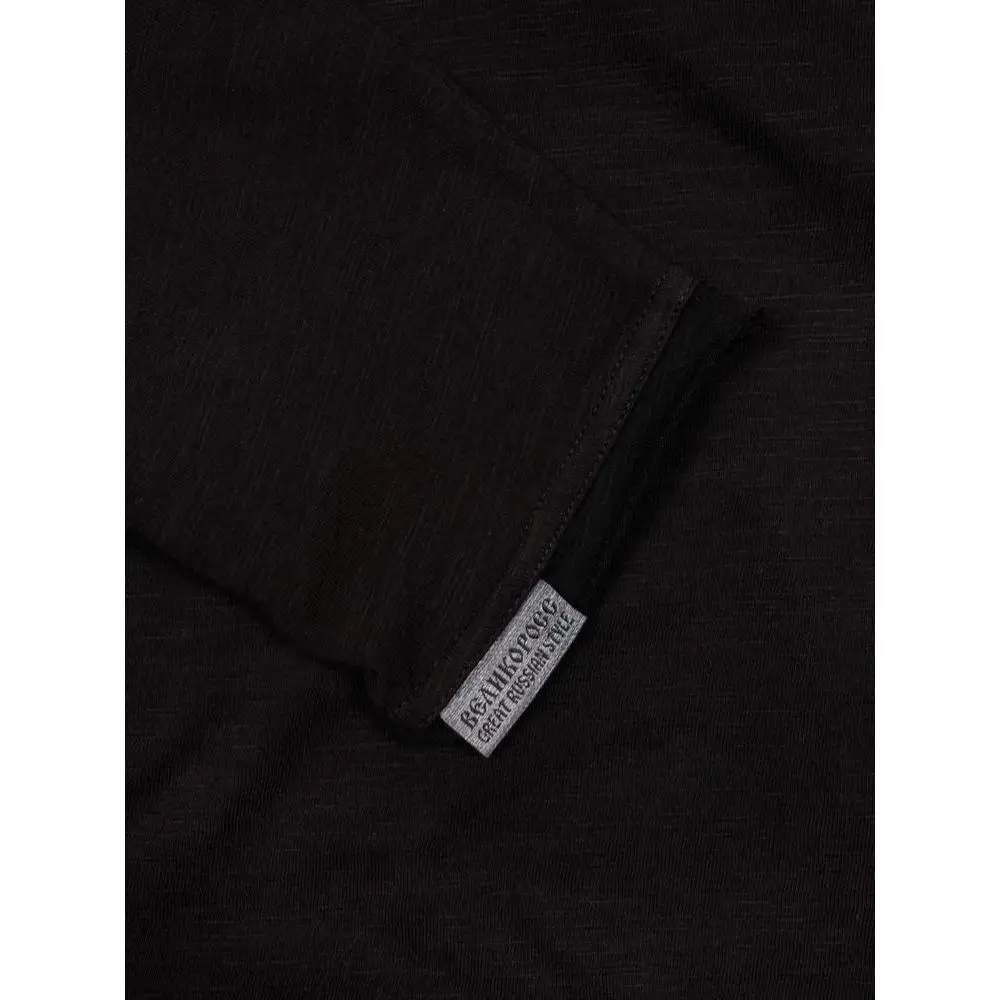 Лонгслив Великоросс однотонный черного цвета V образный дизайнерский вырез