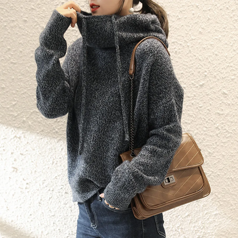 

Женский модный свитер в японском стиле, однотонный пуловер с высоким воротником и длинным рукавом, Осень-зима 2021, Новая повседневная просто...