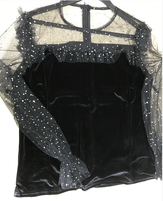Черный Милый японский стиль moda feminina blusas модный бренд осень женские блузки с оборками рубашки сетчатые и топы Pleuche vetement femme - Цвет: Черный