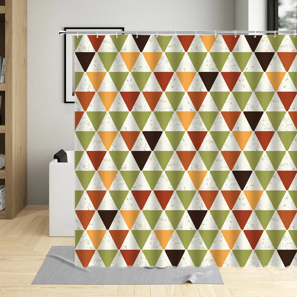 

Занавеска для душа с геометрическим рисунком, моющаяся ткань из полиэстера, в полоску, треугольная решетка, с узором, с крючком, для украшени...