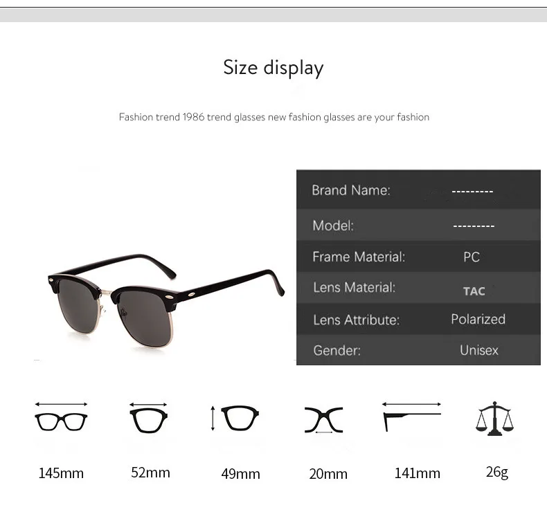 

Classic Polarized Sunglasses Men Women Retro Brand Designer High Quality Vintage Sun Glasses Female Male Fashion Mirror Sunglass