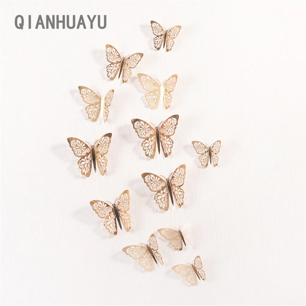 

12 Pcs/Set 3D Hollow Butterfly Wall Stickers For Diy Fridge Stickers Home Decor Kids Room Creative Decoration Art Wall Decals