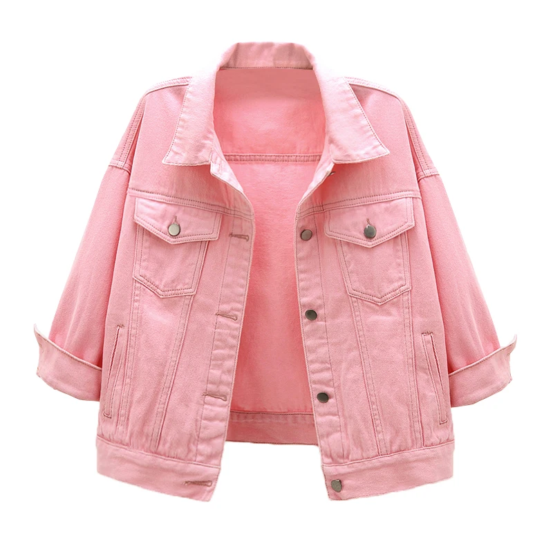 

Women 2020 spring Autum loose plus size Denim Jackets candy color Jeans Coat students Turn-down Collar Outwear Jacket JC254